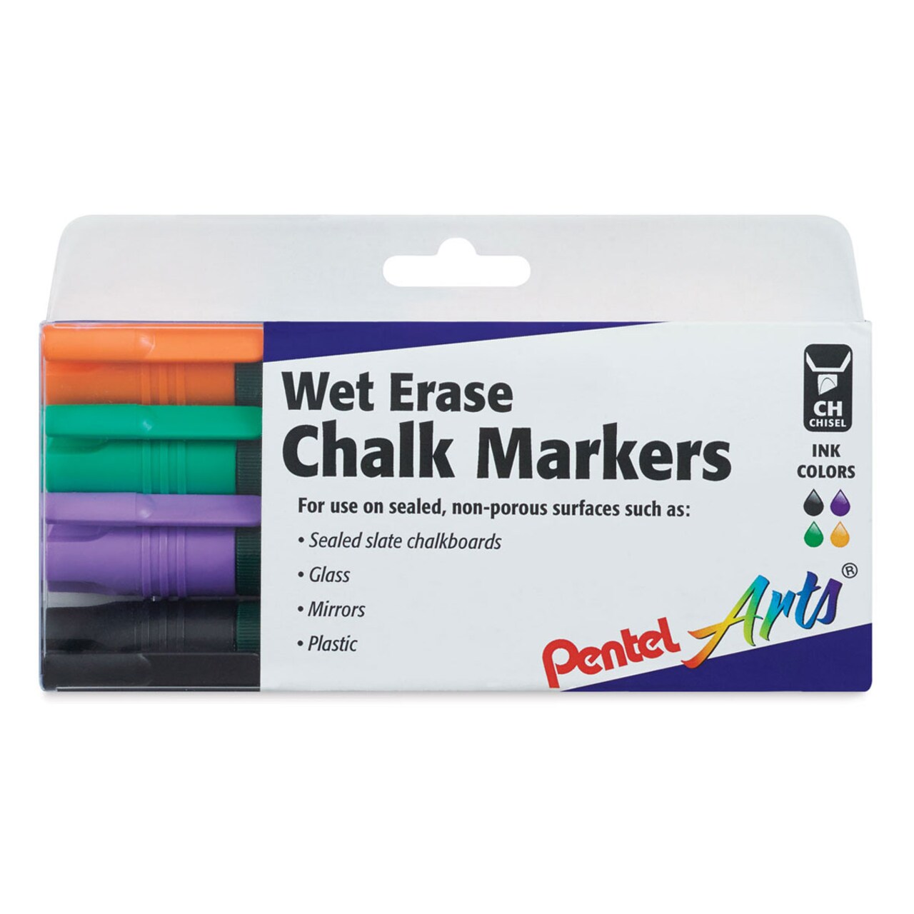 Pentel Wet Erase Chalk Markers - Secondary Colors, Chisel Point, Set of 4